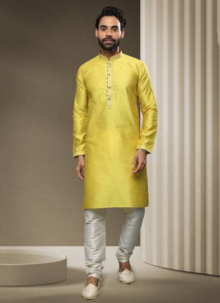 Lemon And Yellow Colour New Ethnic Wear Mens Jacquard silk Kurta Pajama Collection 1547